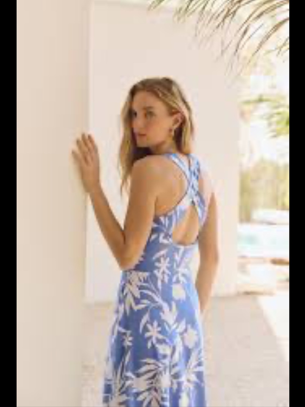Pact Blue Tropical Print Cross-Back Fit & Flare Cotton Dress Size XXXL
